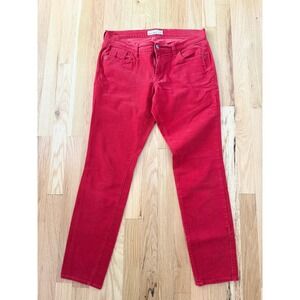 Old Navy Rockstar Cord Pants Women Red Corduroy Mid Rise Skinny Slim Leg size 12